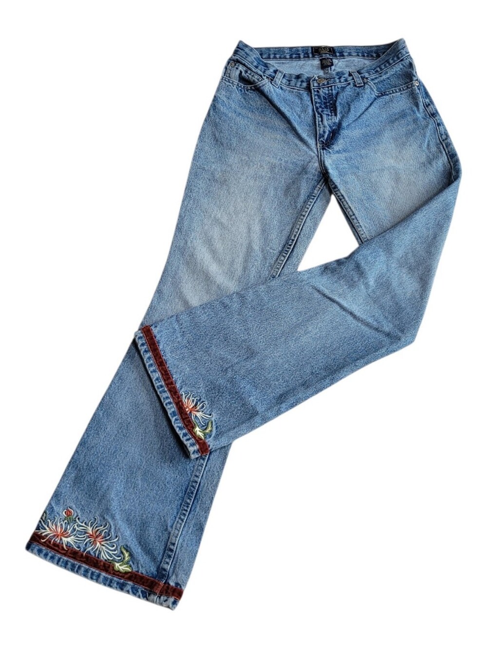 G.H. Bass & Co. Light Blue Embroidered Flare Jeans Boho Denim Size 8